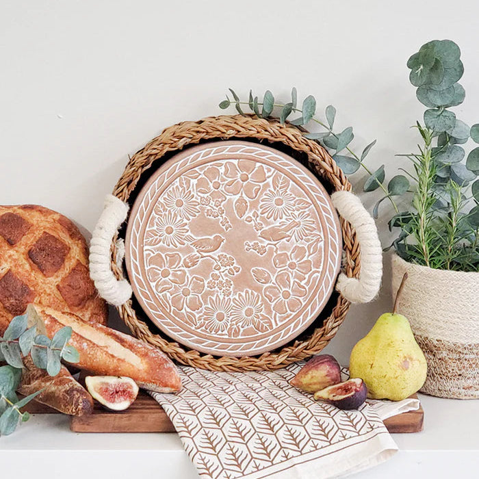 Bread Warmer & Basket with Tea Towel Round Gift Set