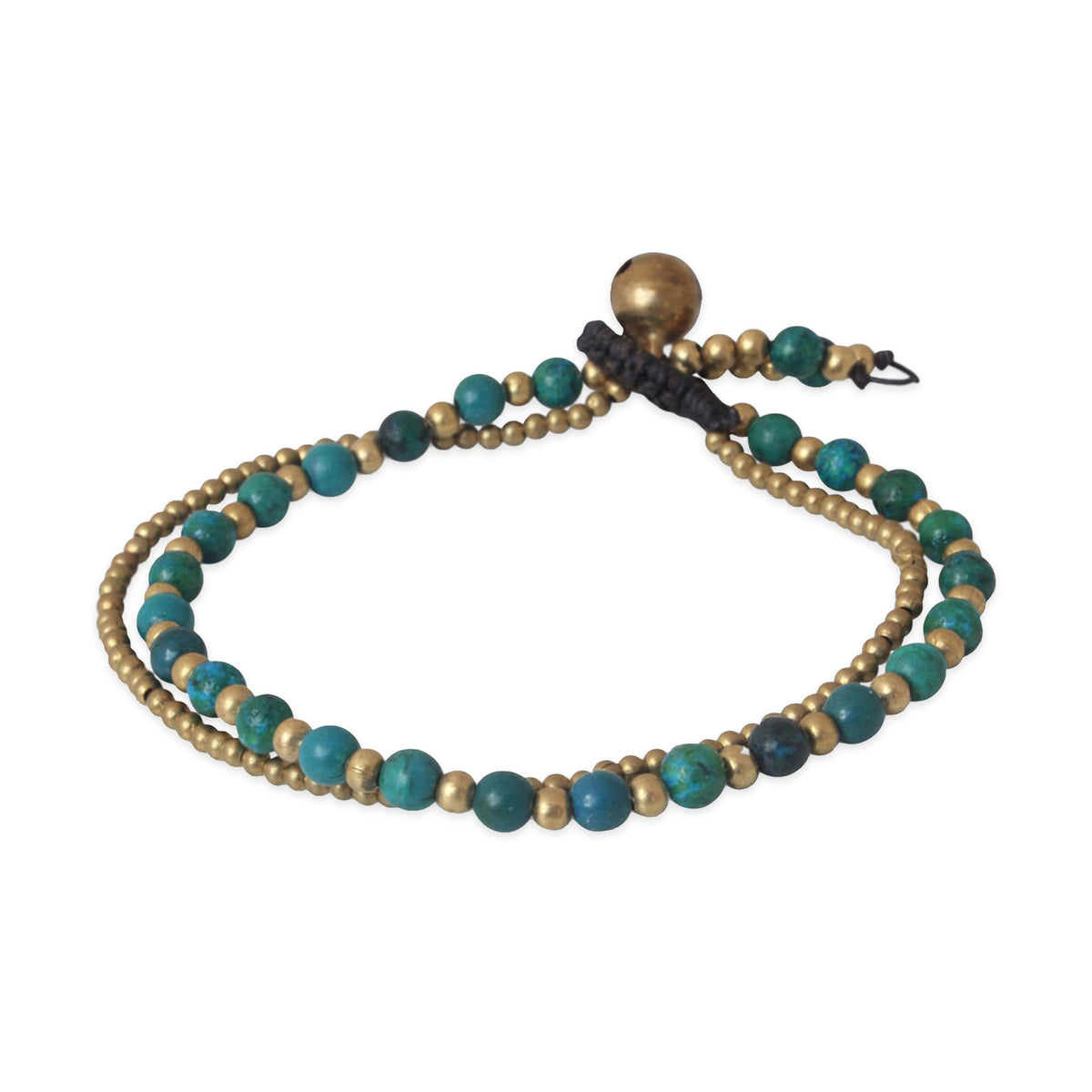 Dazzling Green Harmony - A Serpentine and Brass Beaded Bracelet 