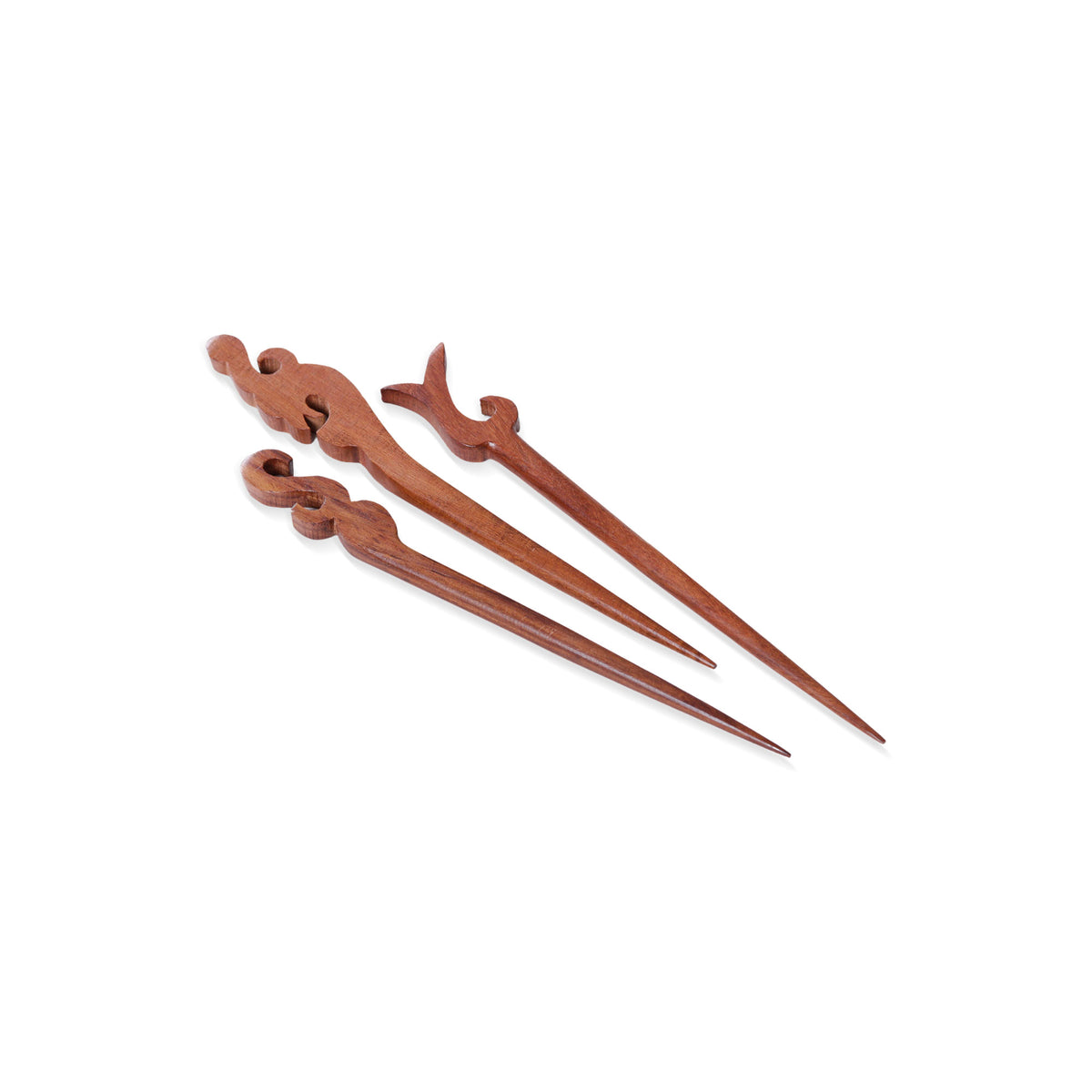 Palatial Grace - a Set of 3 Hand-Carved Natural Brown Mango Wood Hairpins