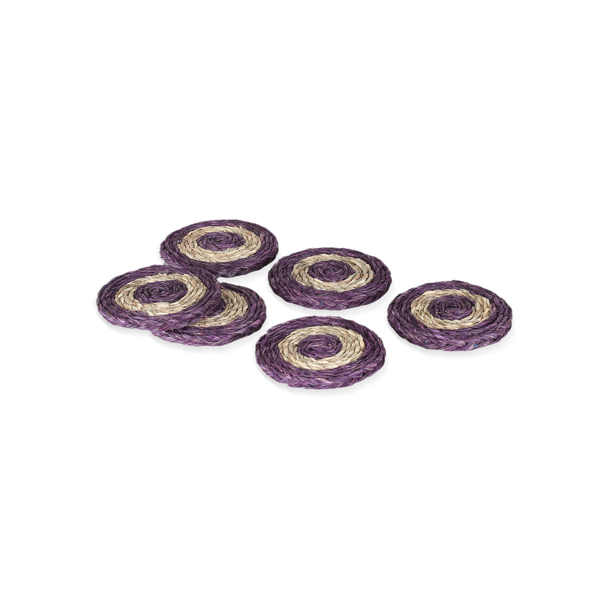 Wine Aura - a Set of Six Handwoven Round Purple Natural Fiber Coasters