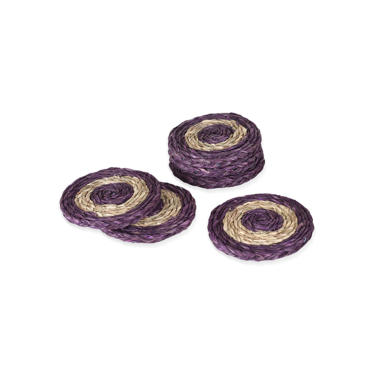 Wine Aura - a Set of Six Handwoven Round Purple Natural Fiber Coasters
