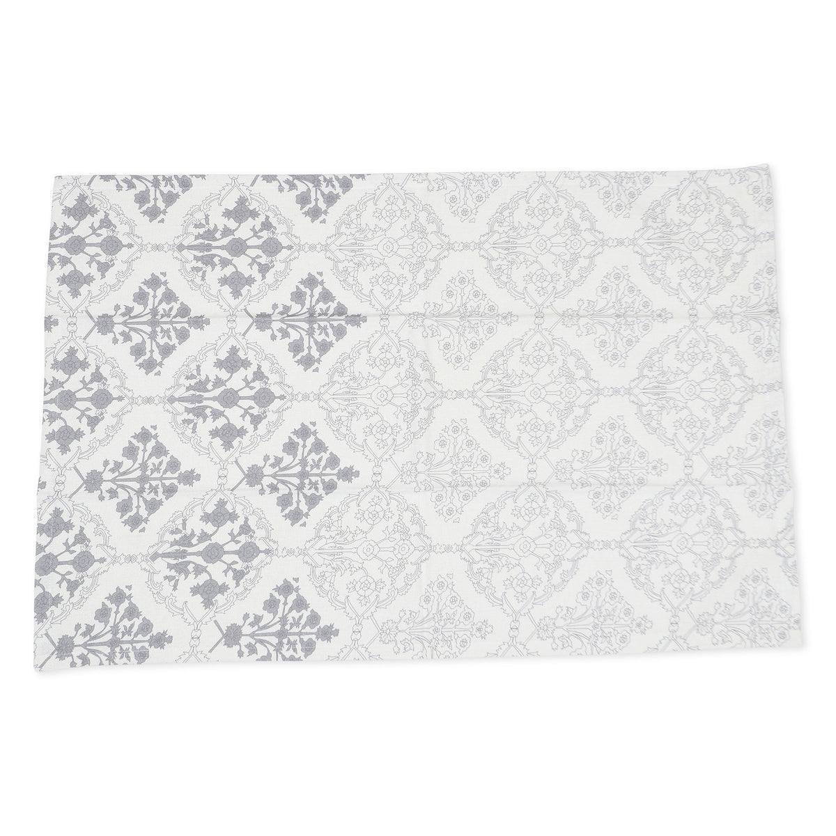 A closer look at the Damask Patterns in the Set of Three Printed Cotton Dish Towels in Grey and White