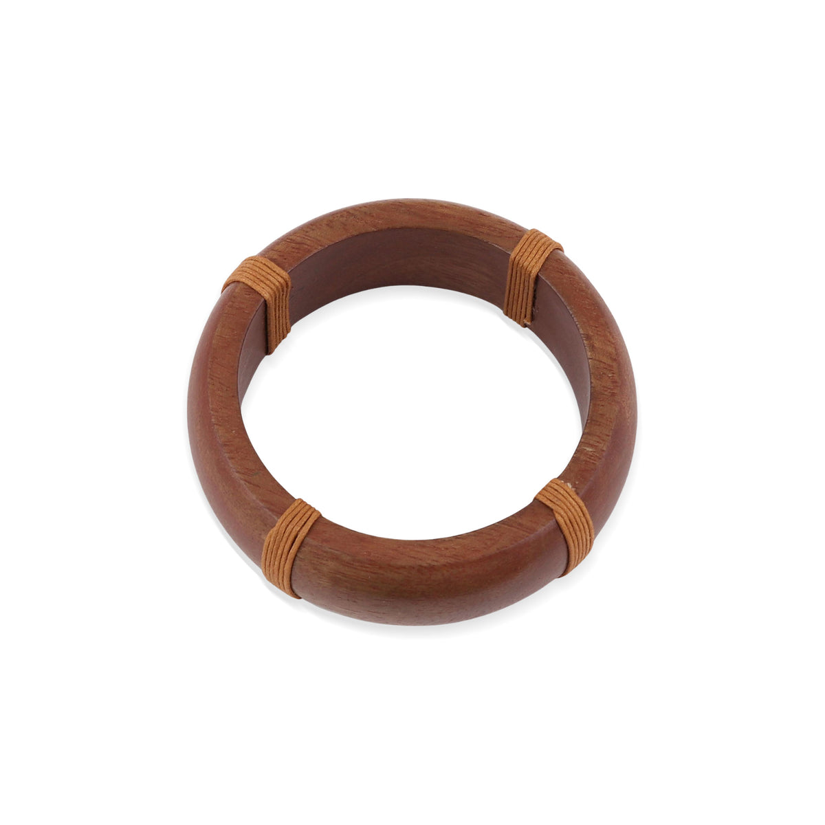 Casual Charm - a Smooth Wood Bangle Bracelet Wrapped with Brown Cotton Cord