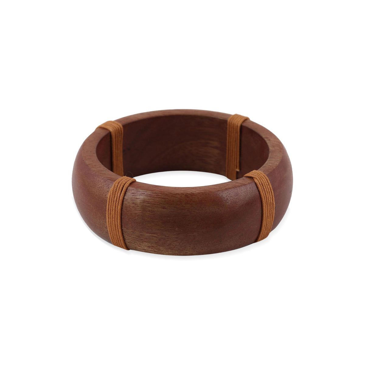 Casual Charm - a Smooth Wood Bangle Bracelet Wrapped with Brown Cotton Cord