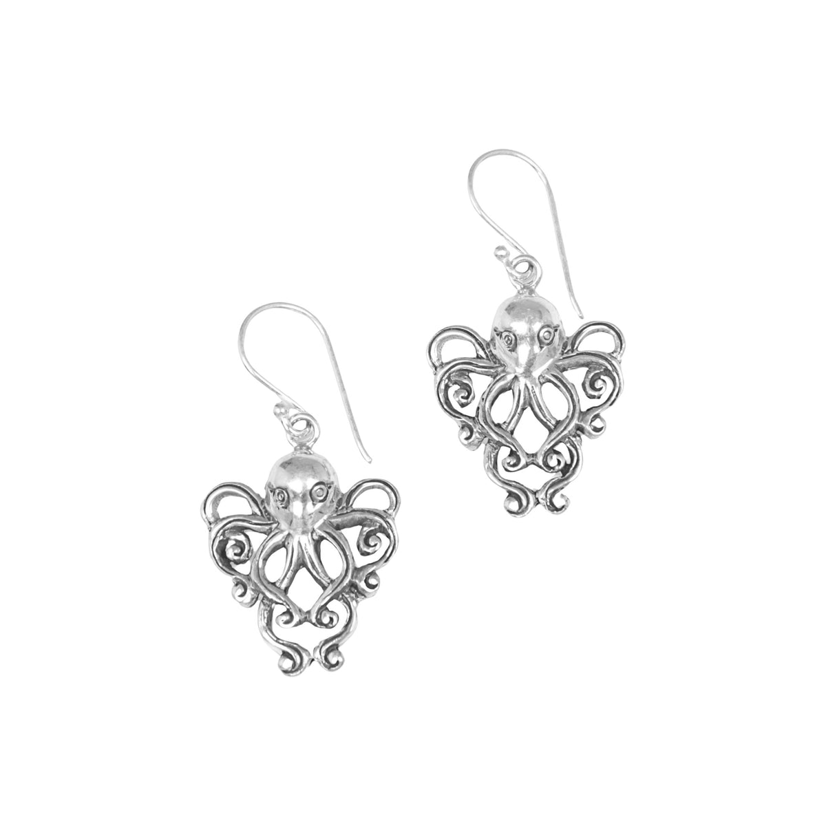 Octopus of the Deep - a Sterling Silver Dangle Earrings Octopus from Indonesia