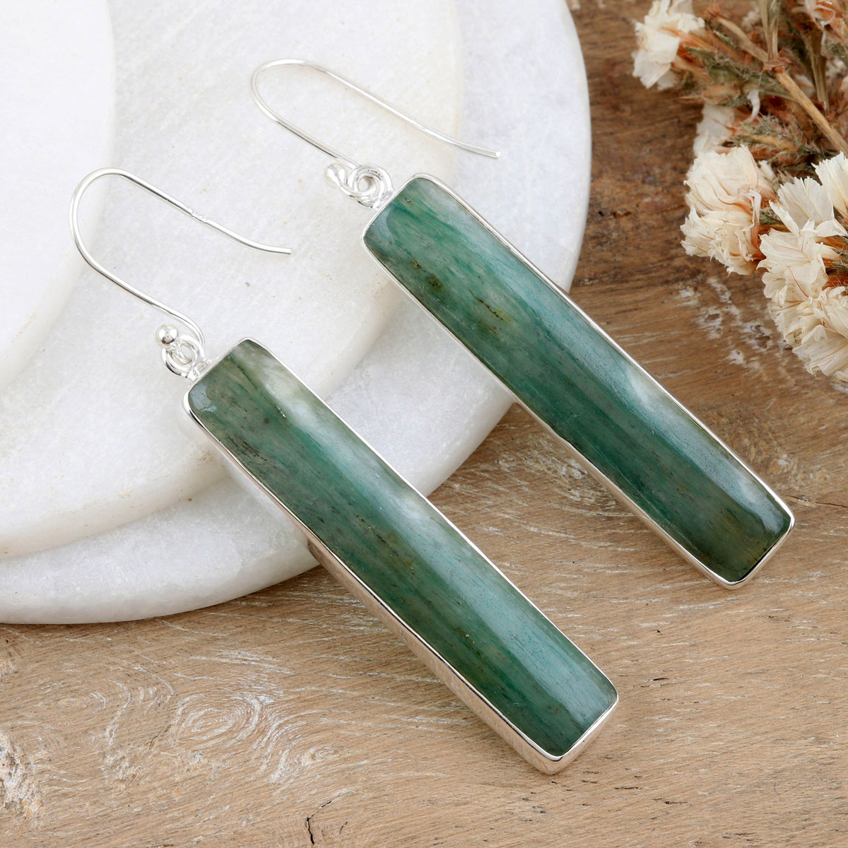 Sterling Silver Dangle Earrings with Aventurine Cabochons