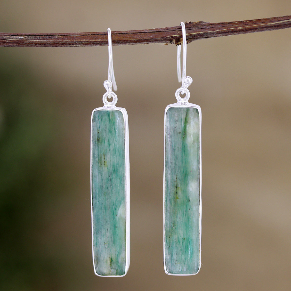 Sterling Silver Dangle Earrings with Aventurine Cabochons