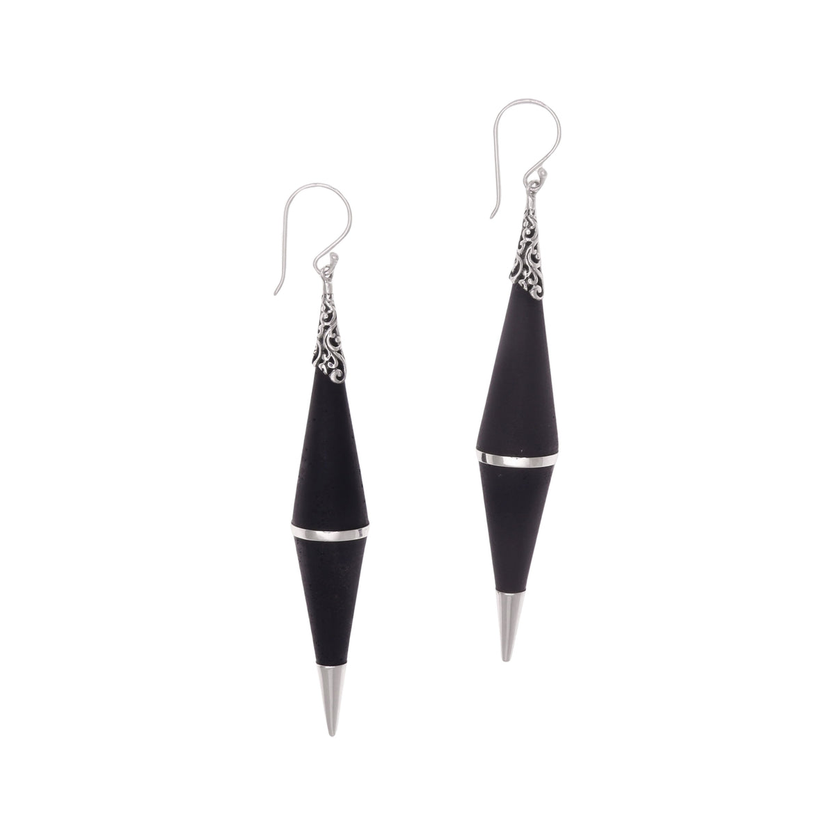 Dark Shards - Sterling Silver Lava Stone Dark Shard Dangle Earrings