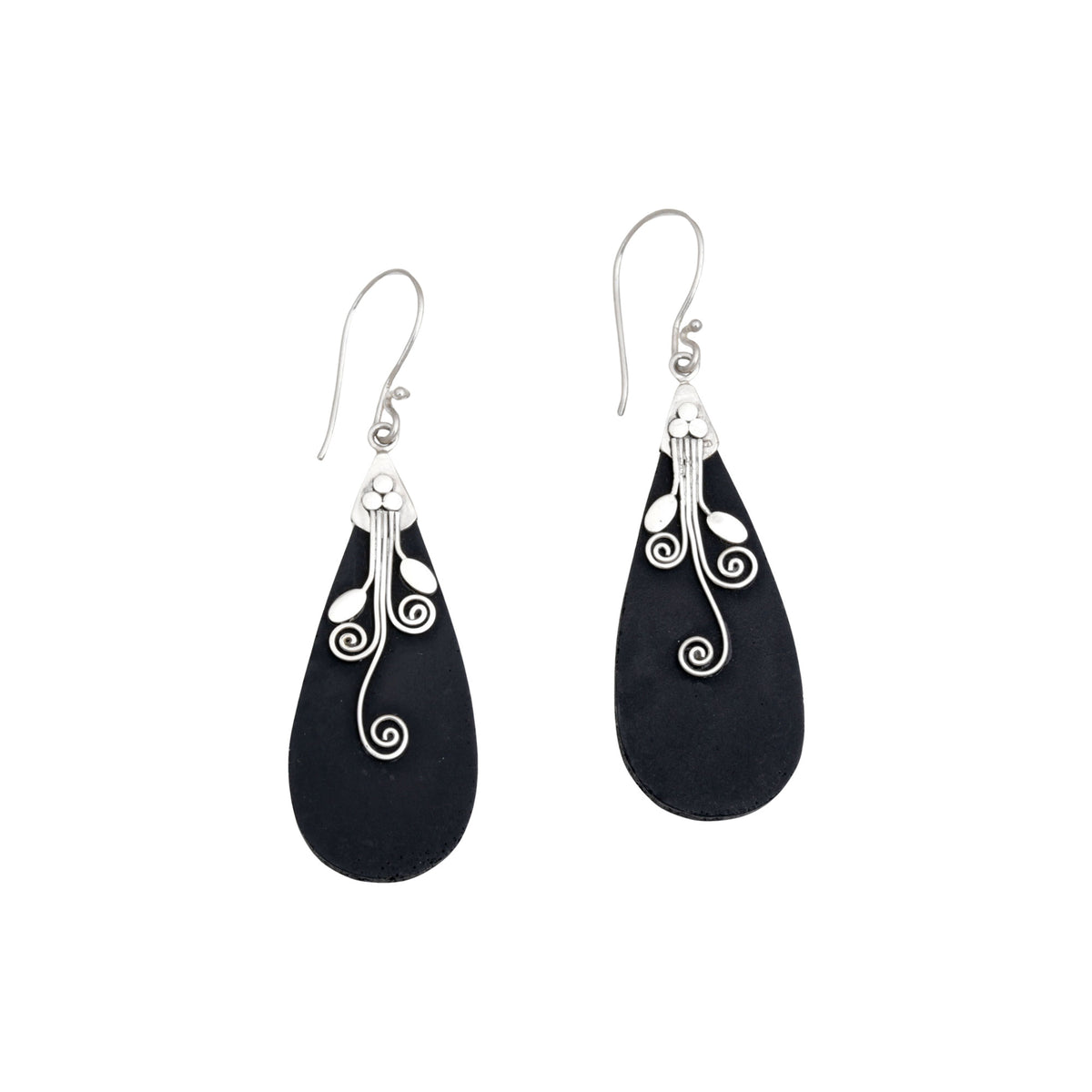 Reaching Vines - a Sterling Silver and Lava Stone Drop Shaped Earrings