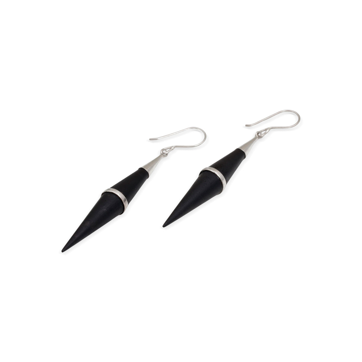 Elegant Cones - a Sterling Silver and Sono Wood Cone-Shaped Dangle Earrings