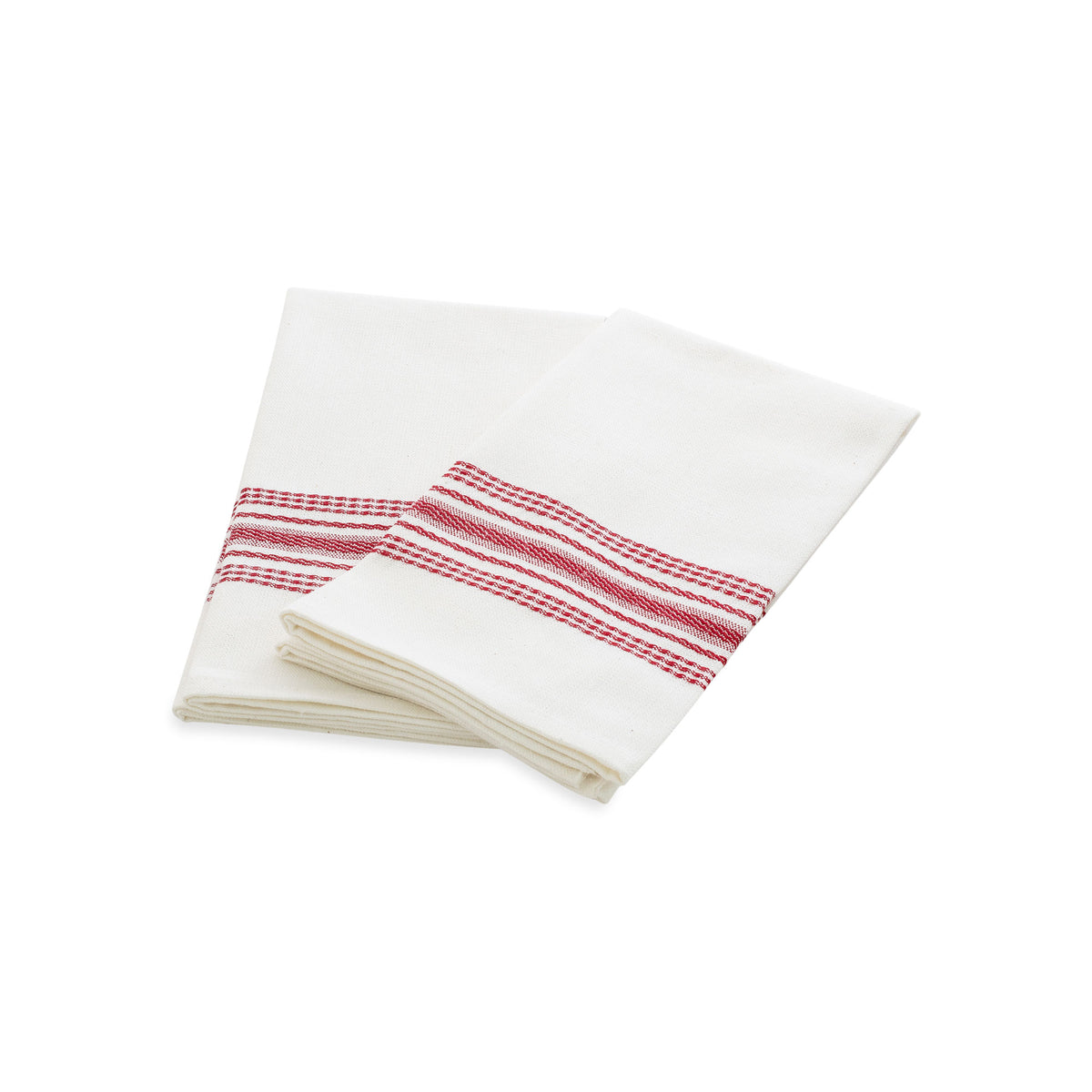 Seasonal Stripes - a Pair of Striped 100% Cotton Napkins in Crimson and White Hues