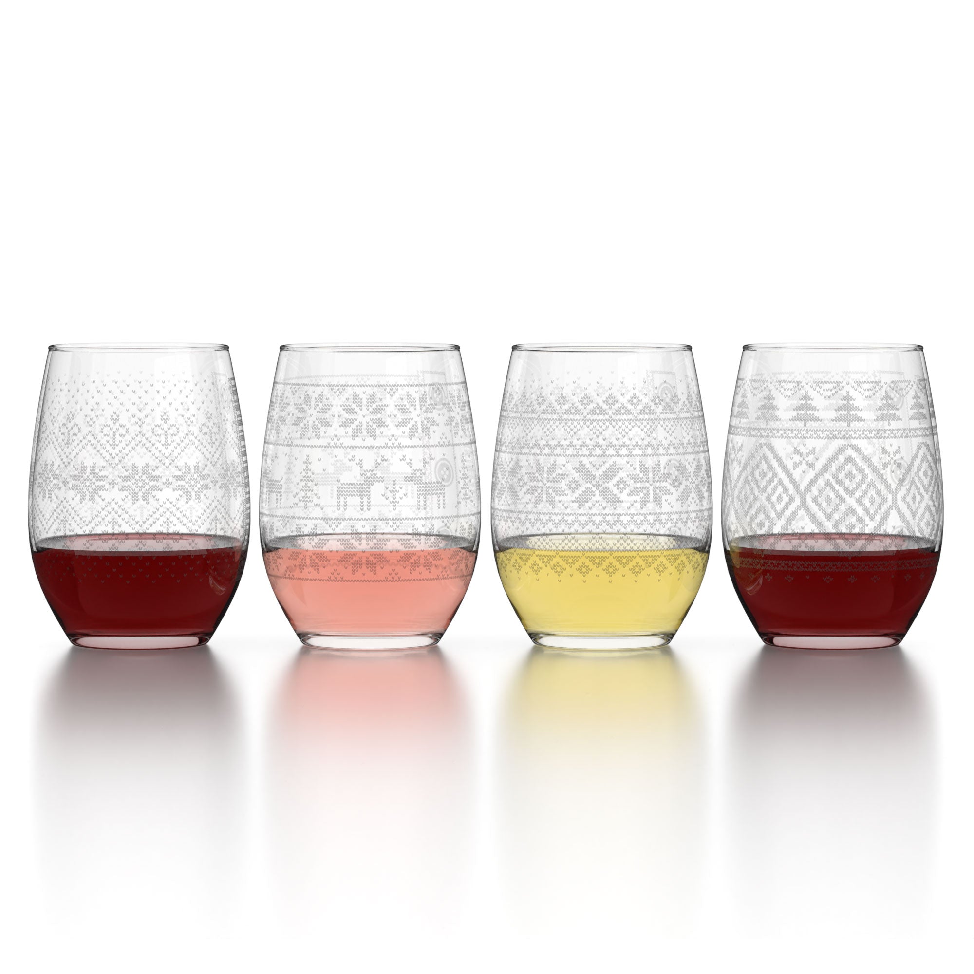 Holiday Sweater Stemless Wine Glasses - Set of 4