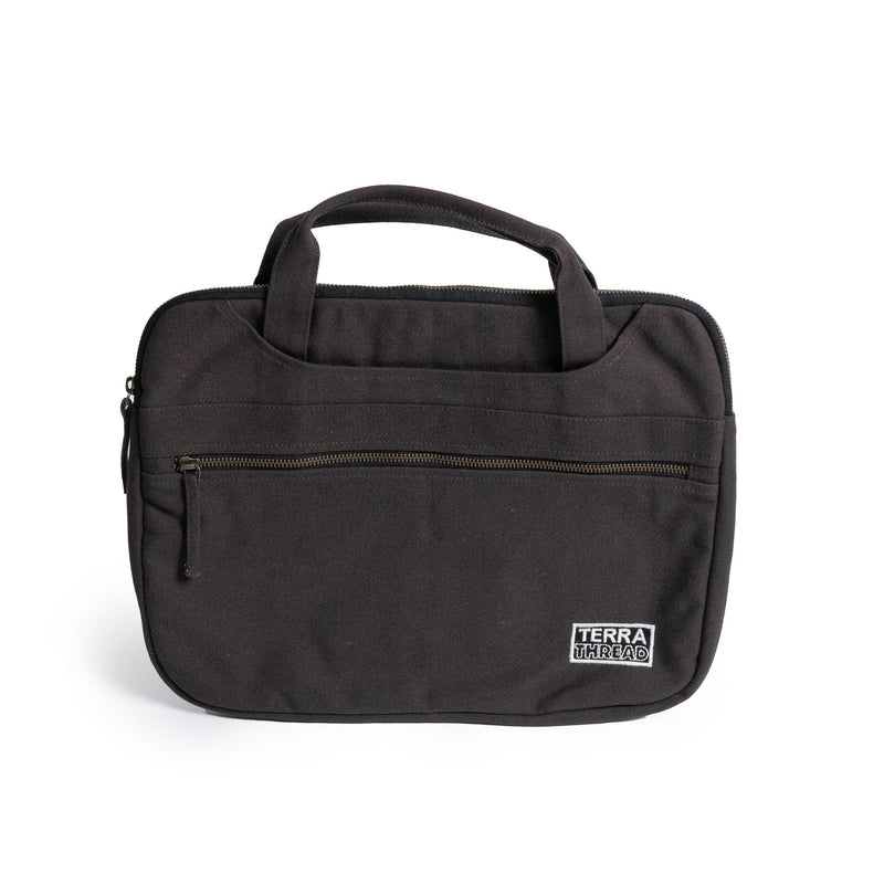 sustainable laptop sleeve with handles in Charcoal Black