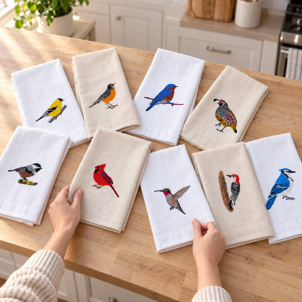 Bird Embroidered Tea Towel, Humming Bird