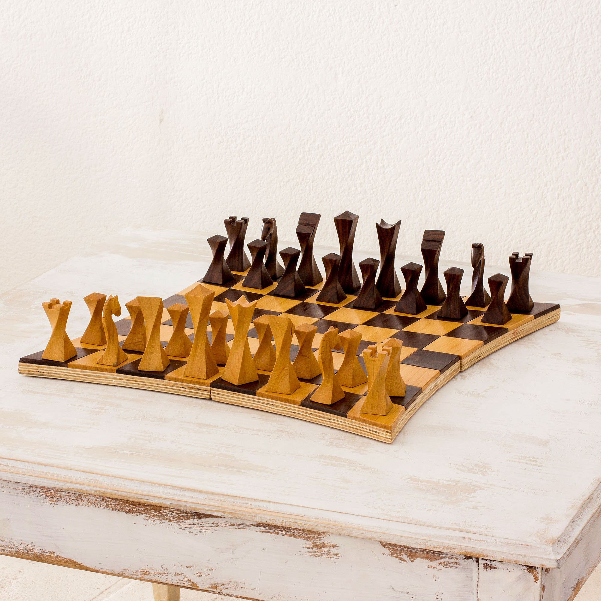Tempisque and Salmwood Chess Set, 'Twisted Battle'
