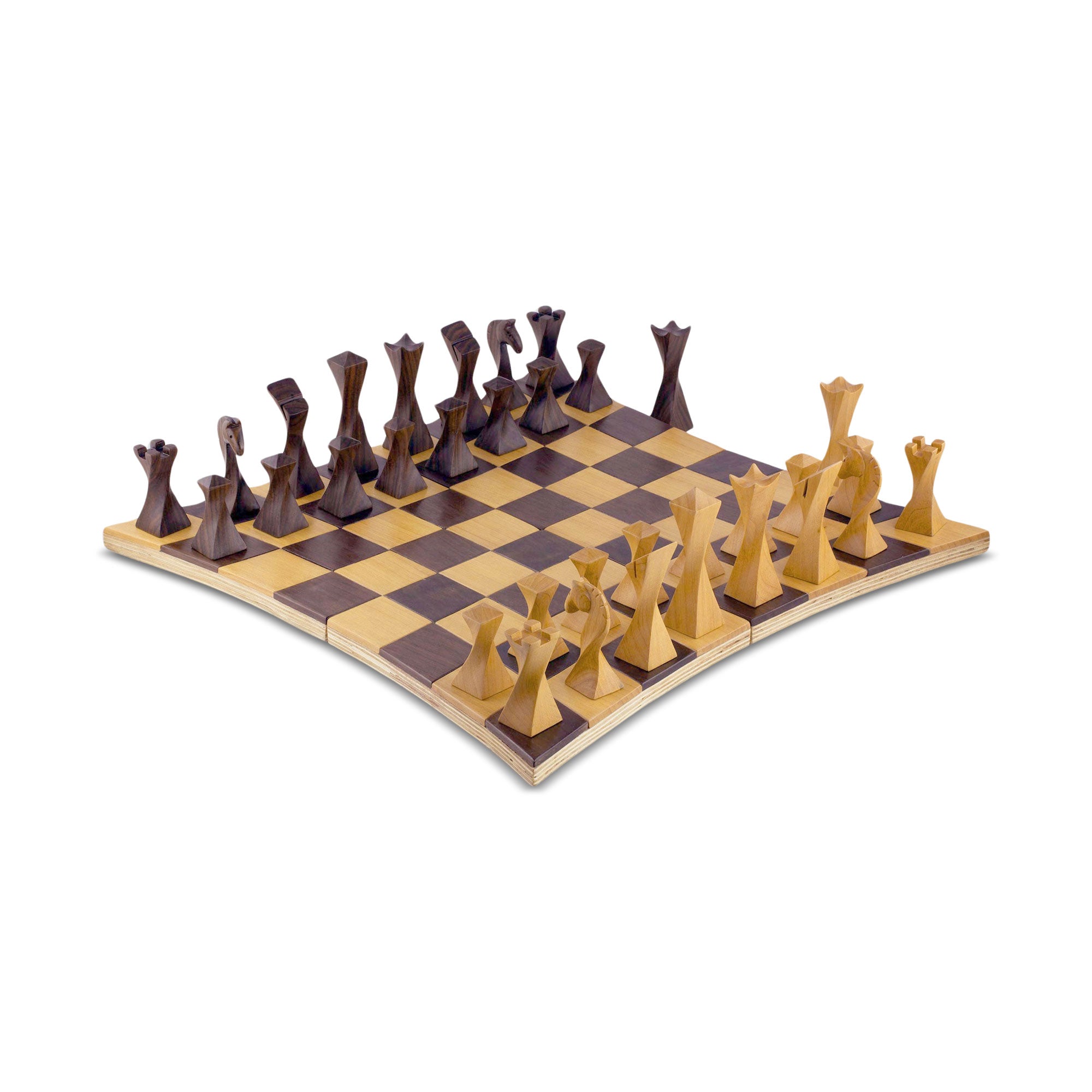 Tempisque and Salmwood Chess Set, 'Twisted Battle'