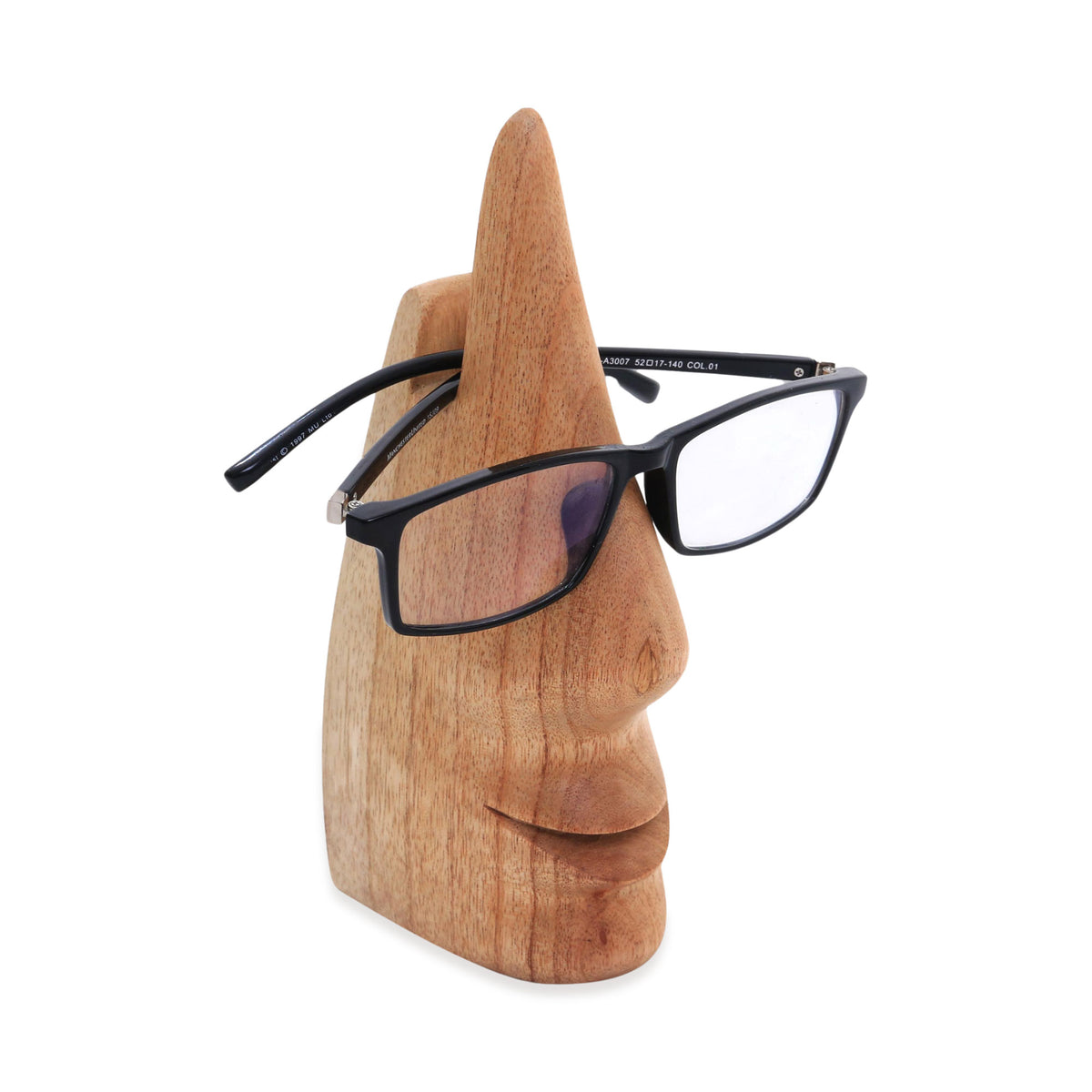 Nosing Around - Whimsical Brown Hand Carved Wood Face Eyeglasses Holder