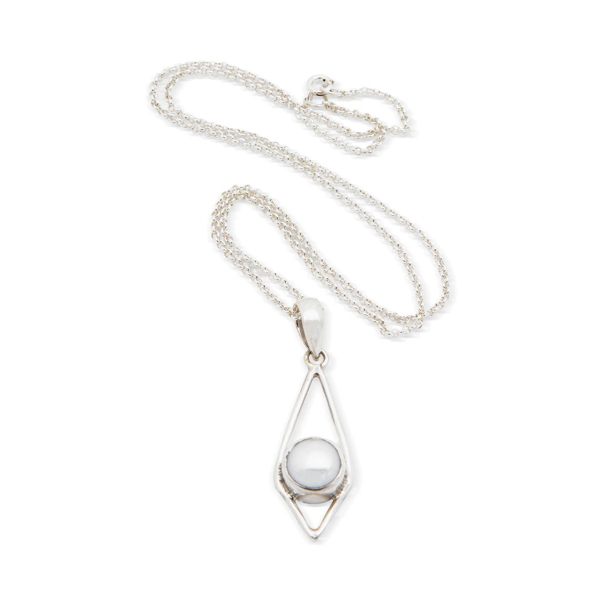 White Cultured Pearl Rose Overtone Silver Pendant Necklace - Luminous Appeal