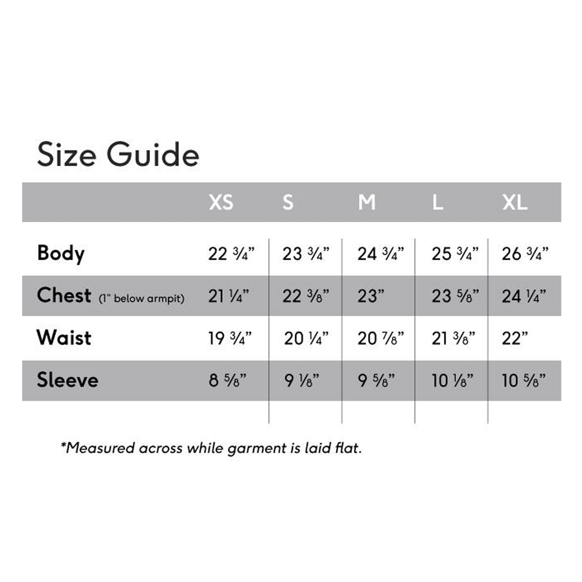 Size Chart for Customizable Women's Raglan Crew