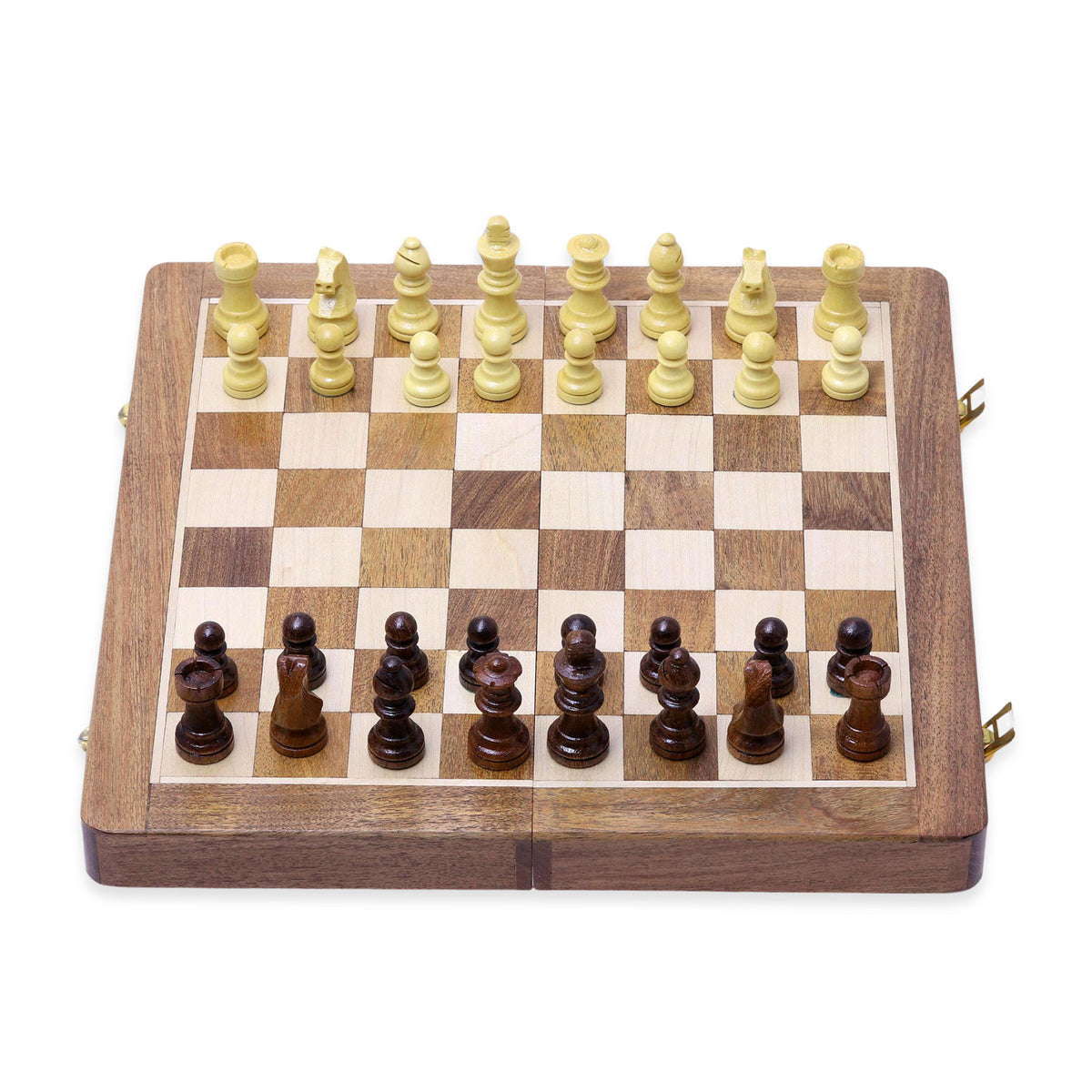 Compact Wood Travel Chess Set with Folding Board - Perfect for on-the-go Chess Players