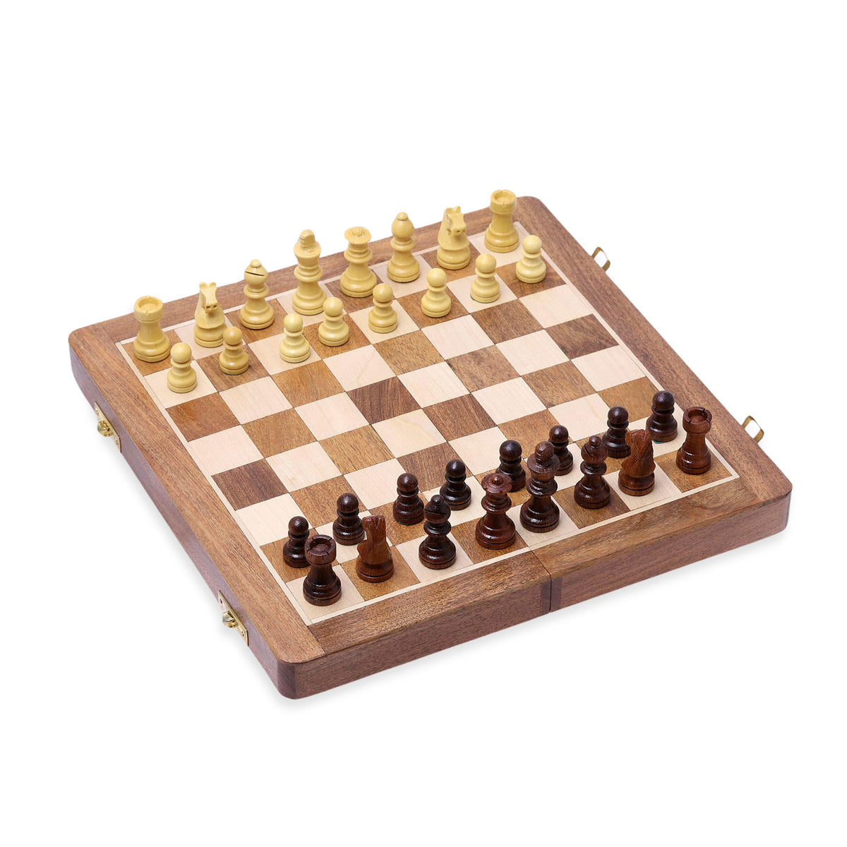 Compact Wood Travel Chess Set with Folding Board - Perfect for on-the-go Chess Players
