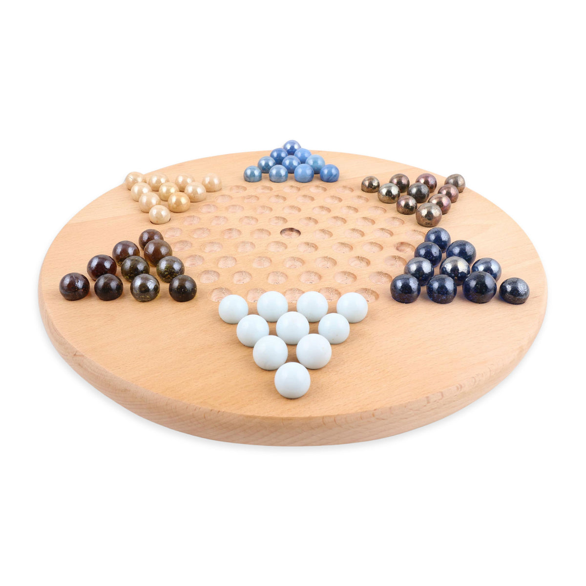 Handcrafted Wood and Glass Marble Chinese Checkers Game - Complete Set