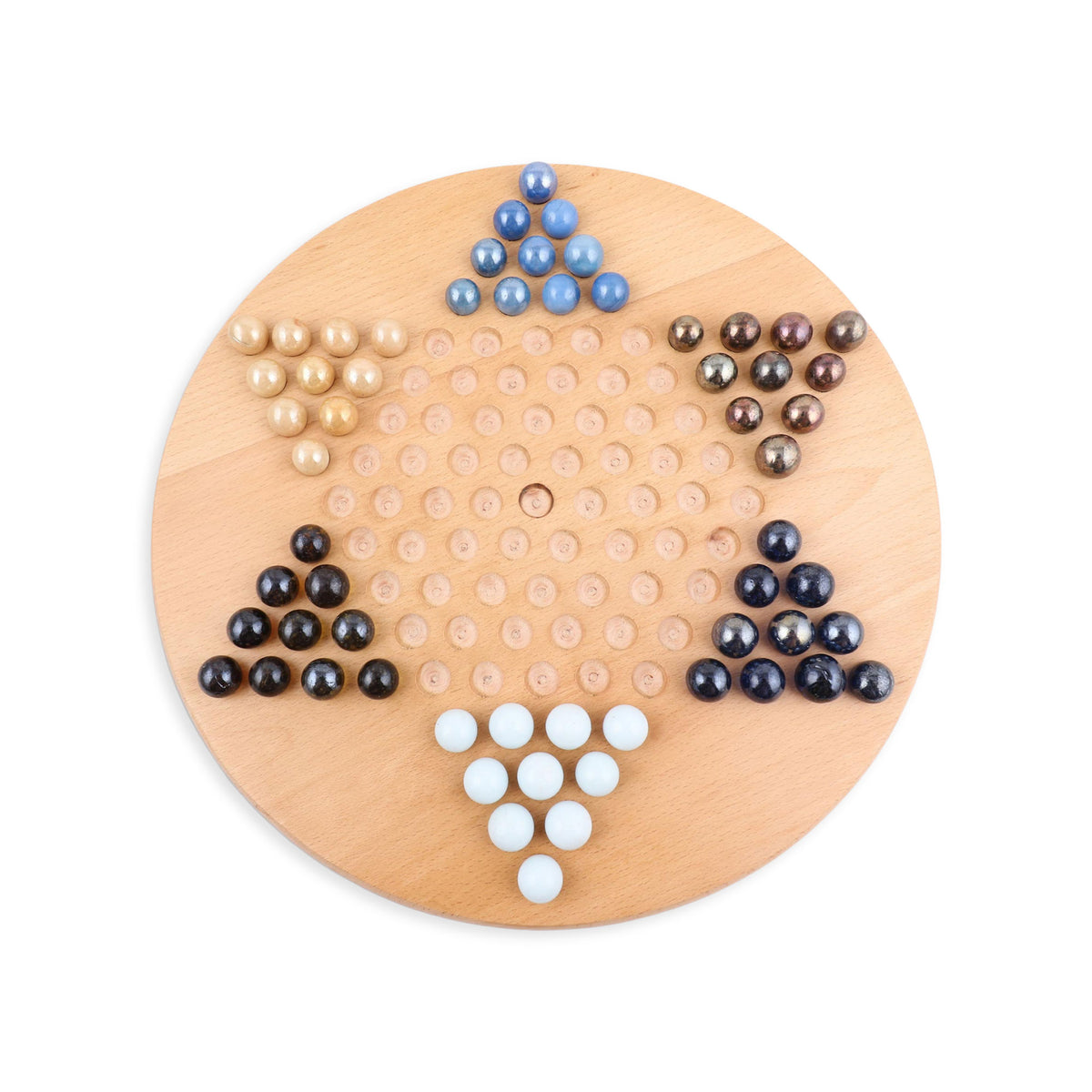 Handcrafted Wood and Glass Marble Chinese Checkers Game - Complete Set
