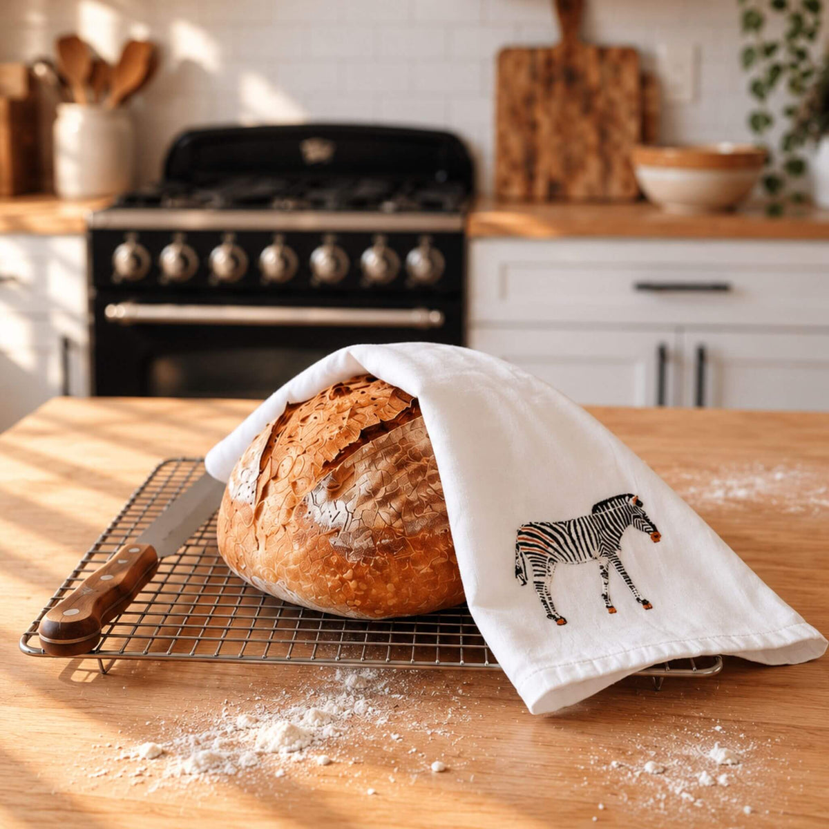 African Wildlife Embroidered Tea Towel, Zebra