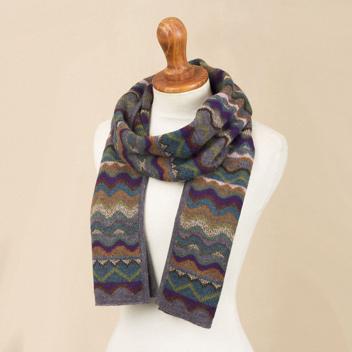 Mountain of Seven Colors - a Zigzag Striped Alpaca Wool Scarf from Peru