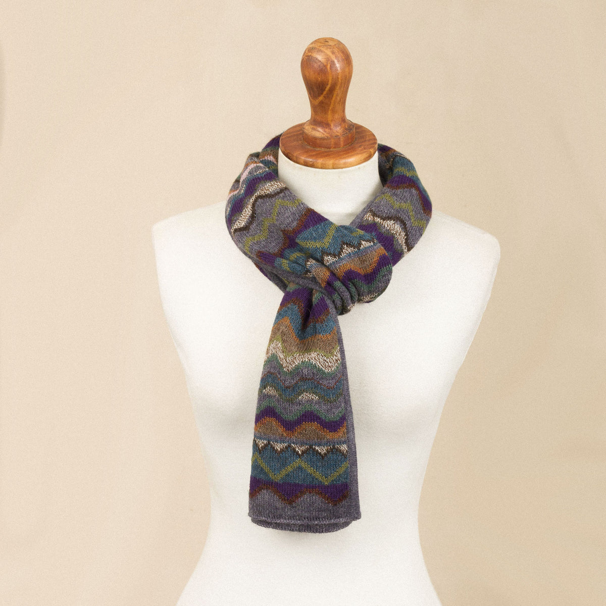 Mountain of Seven Colors - a Zigzag Striped Alpaca Wool Scarf from Peru