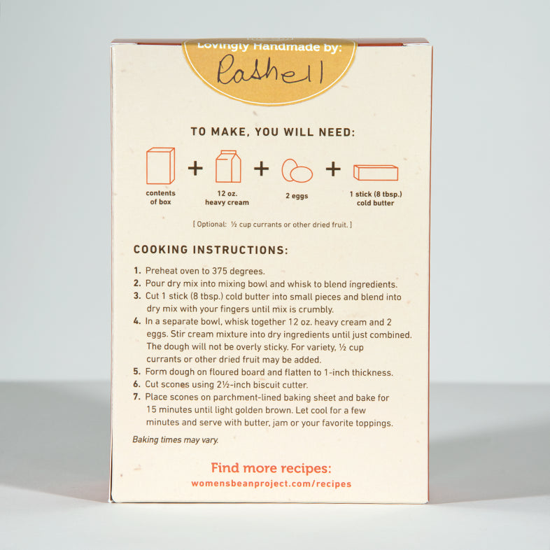 Rear label and cooking instructions of scone mix