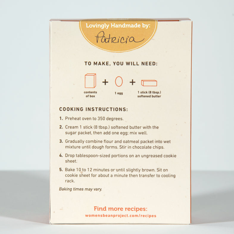 Cooking instructions and rear label of cookie mix