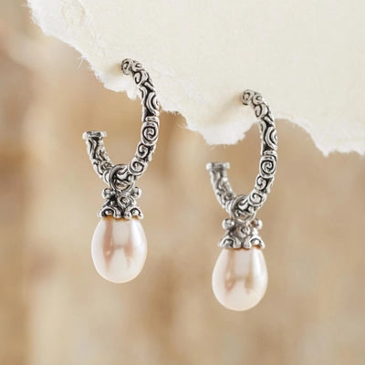 Sterling Silver Cultured Pearl Hoop Earrings - Blushing Rose