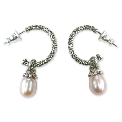 Sterling Silver Cultured Pearl Hoop Earrings - Blushing Rose