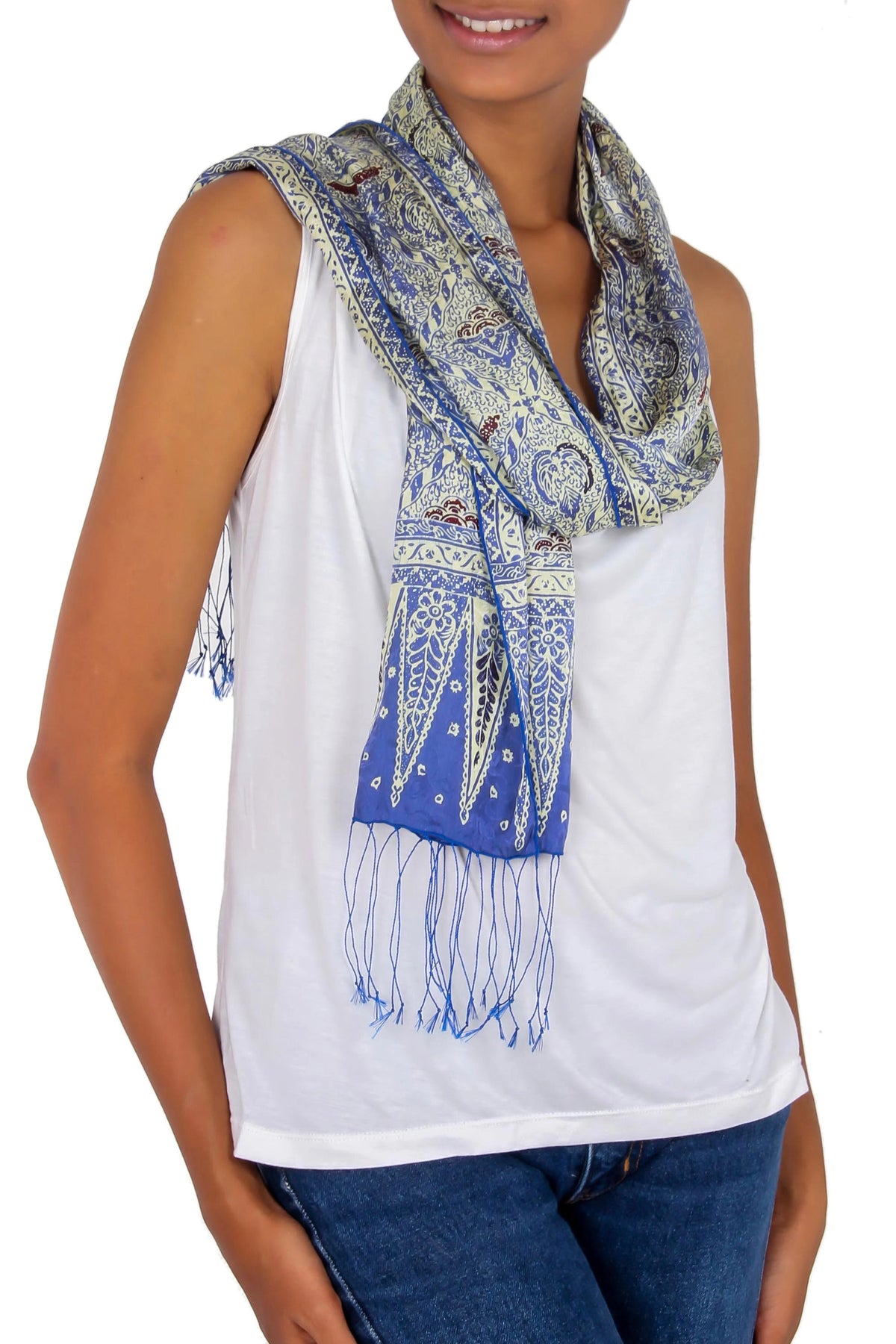 Silk Batik Scarf from Indonesia - Royal Java Blue