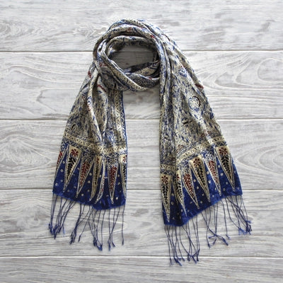 Silk Batik Scarf from Indonesia - Royal Java Blue