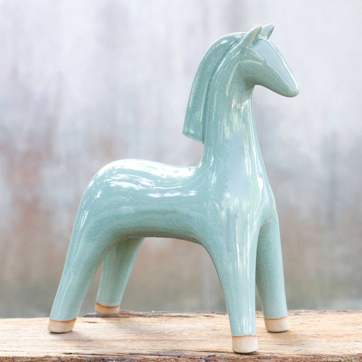 Elegant Equine - a Celadon ceramic statuette for home decor and home accents