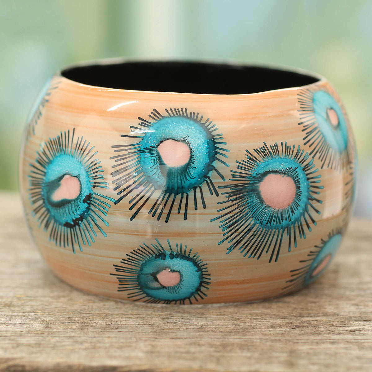 Blue Anemone - a Handmade Floral Wood Bangle Bracelet