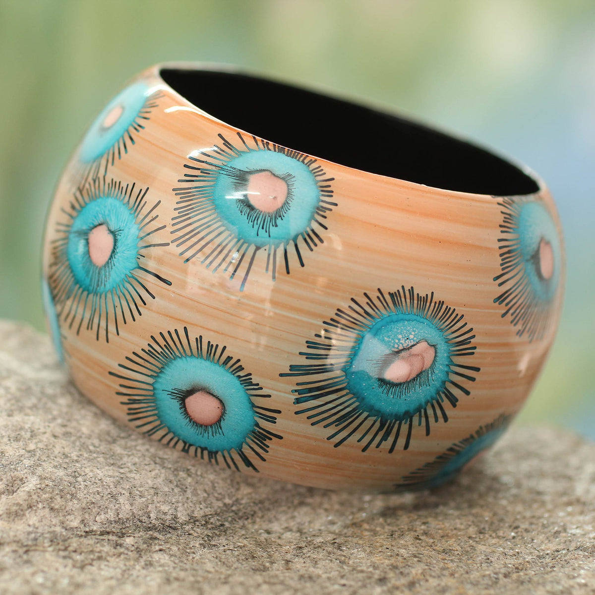 Blue Anemone - a Handmade Floral Wood Bangle Bracelet