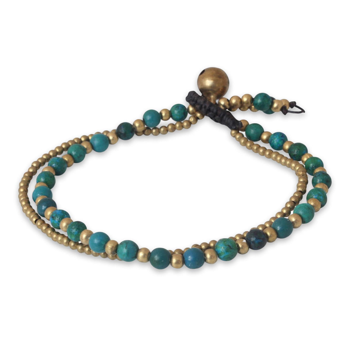 Dazzling Green Harmony - A Serpentine and Brass Beaded Bracelet 