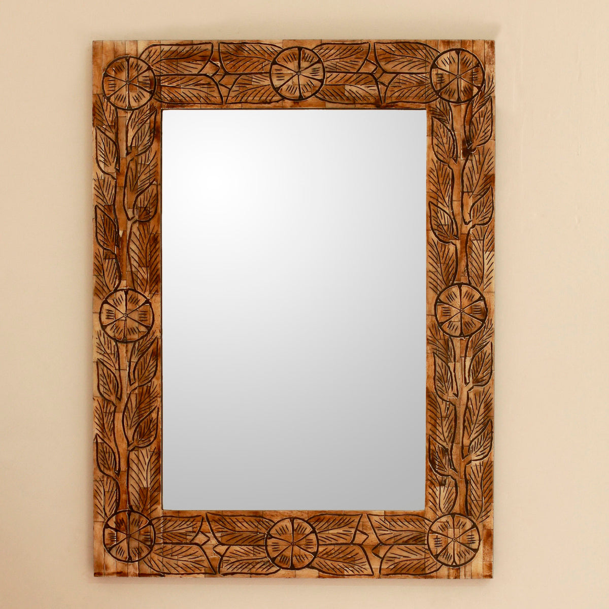 Indian Wildflowers - a beautiful hand crafted Wall mirror in wood