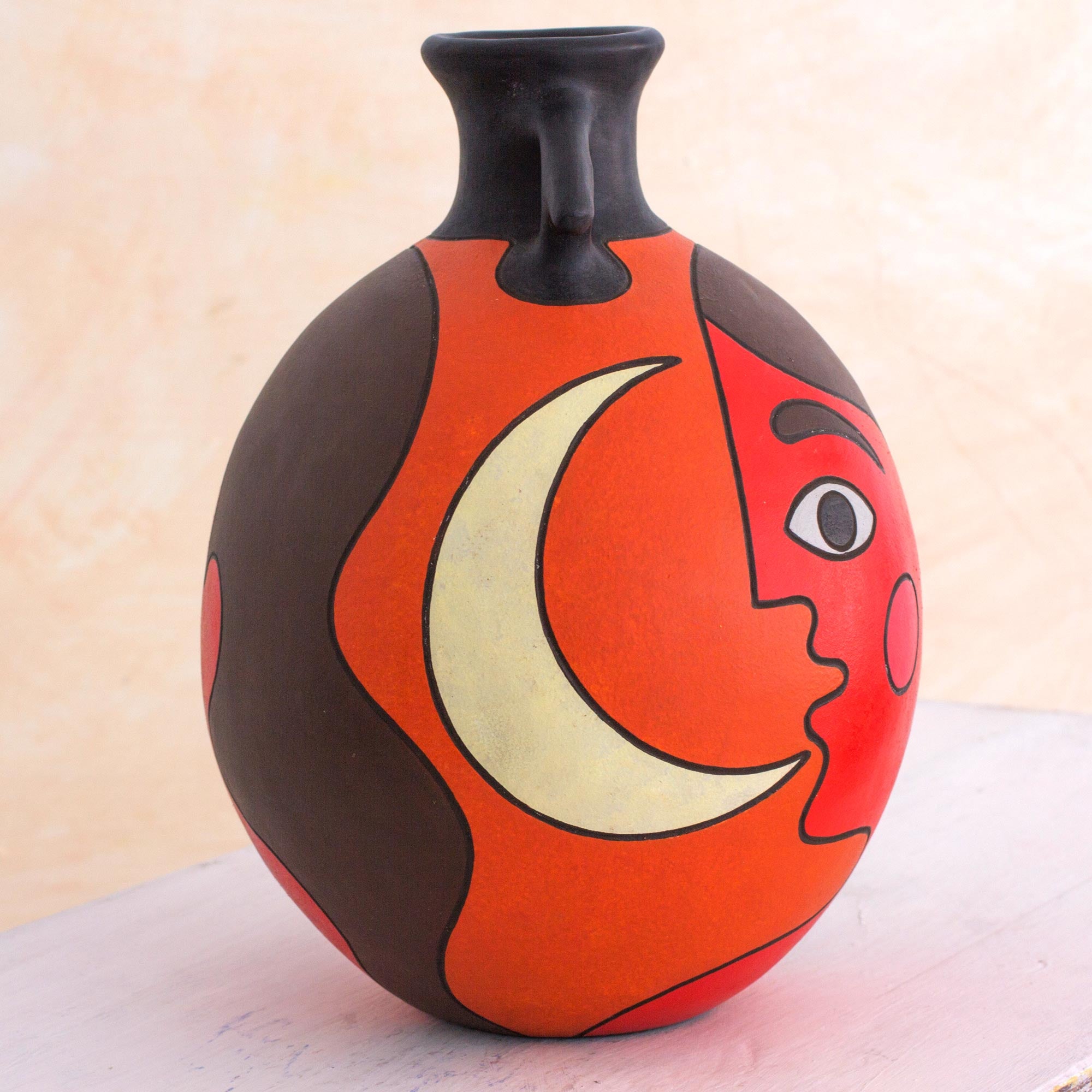 Masaya Nightfall - Man with Moon Signed Artisan Crafted Decorative Vase