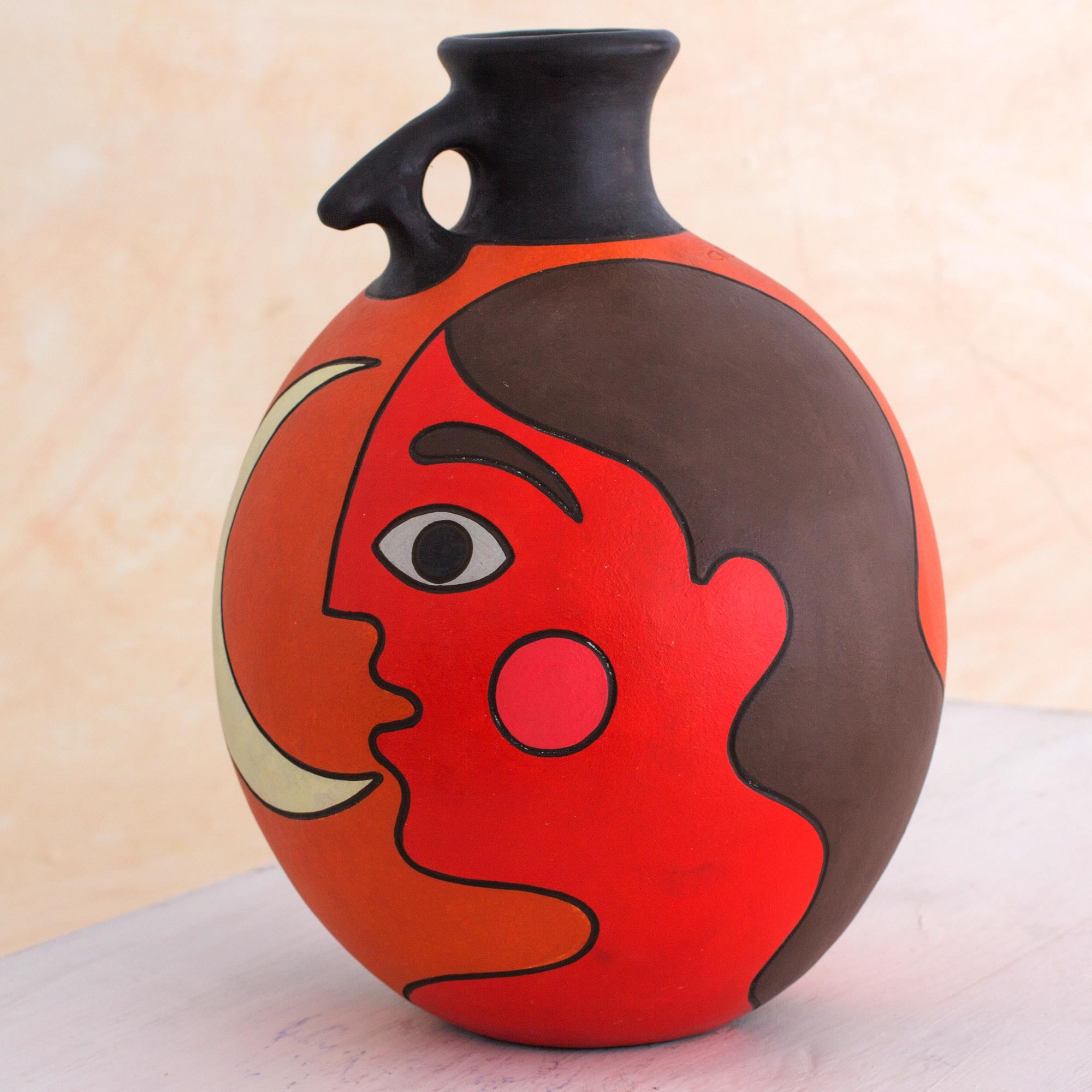 Masaya Nightfall - Man with Moon Signed Artisan Crafted Decorative Vase