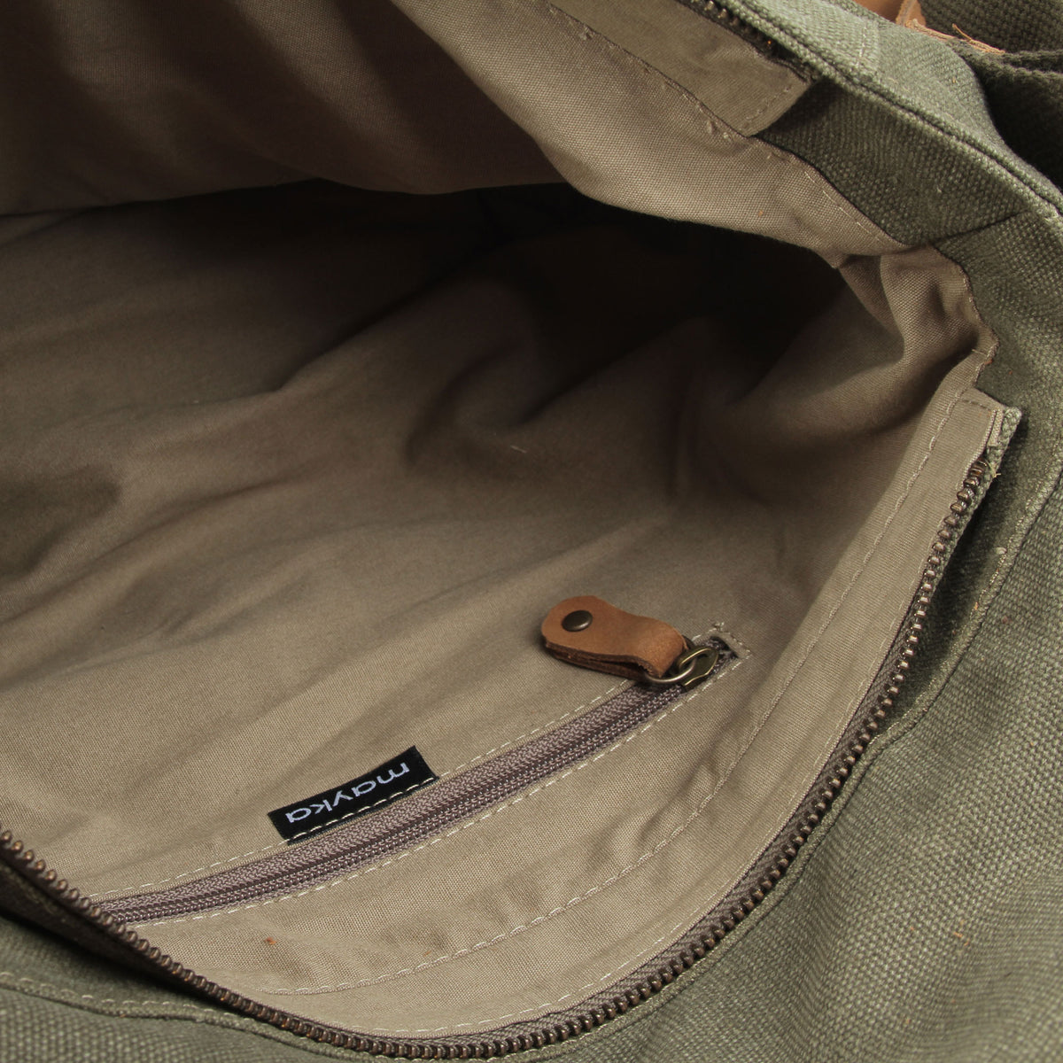Leather Accent Roomy Canvas Messenger Bag in Green