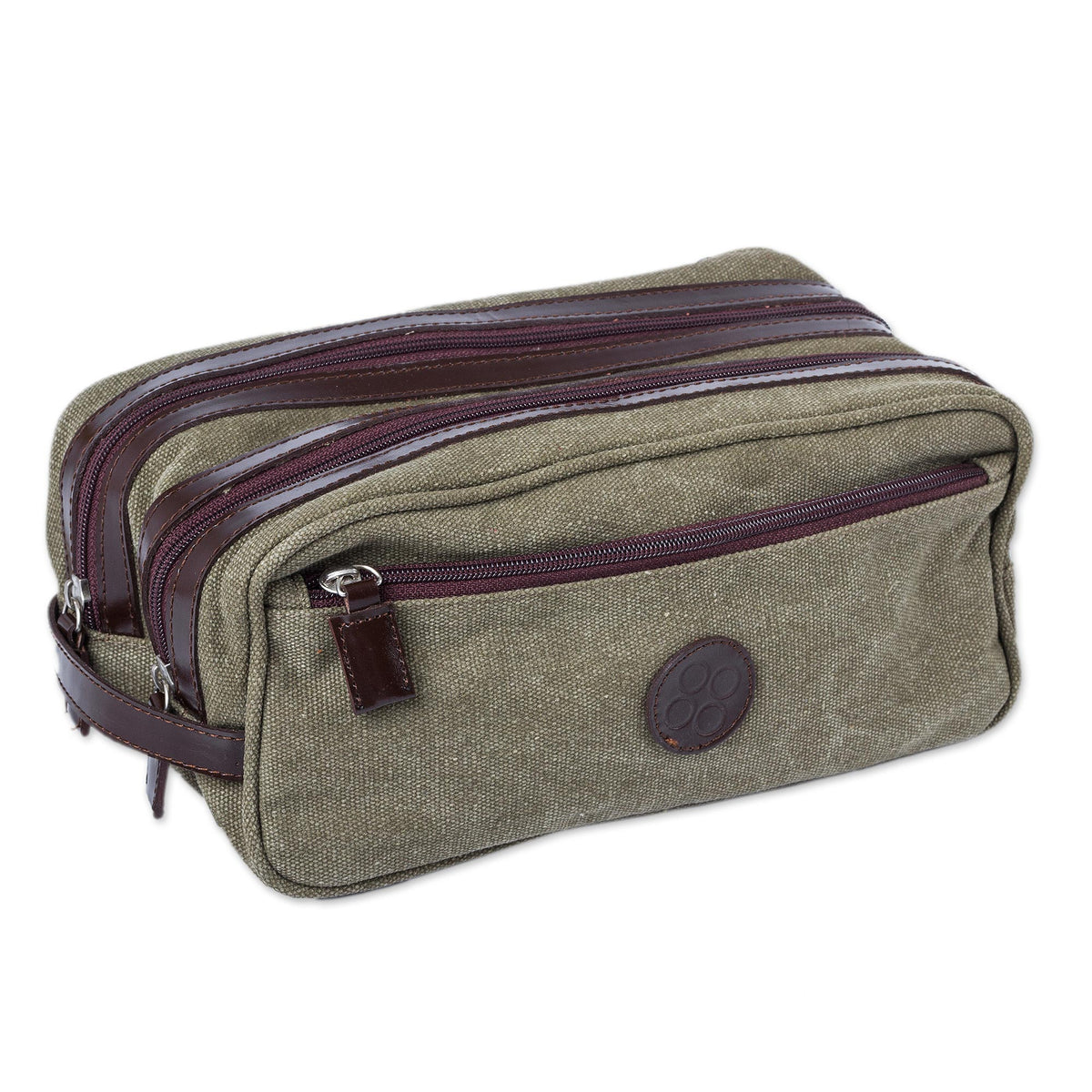 Men's Leather Accent Olive Green Cotton Travel Case