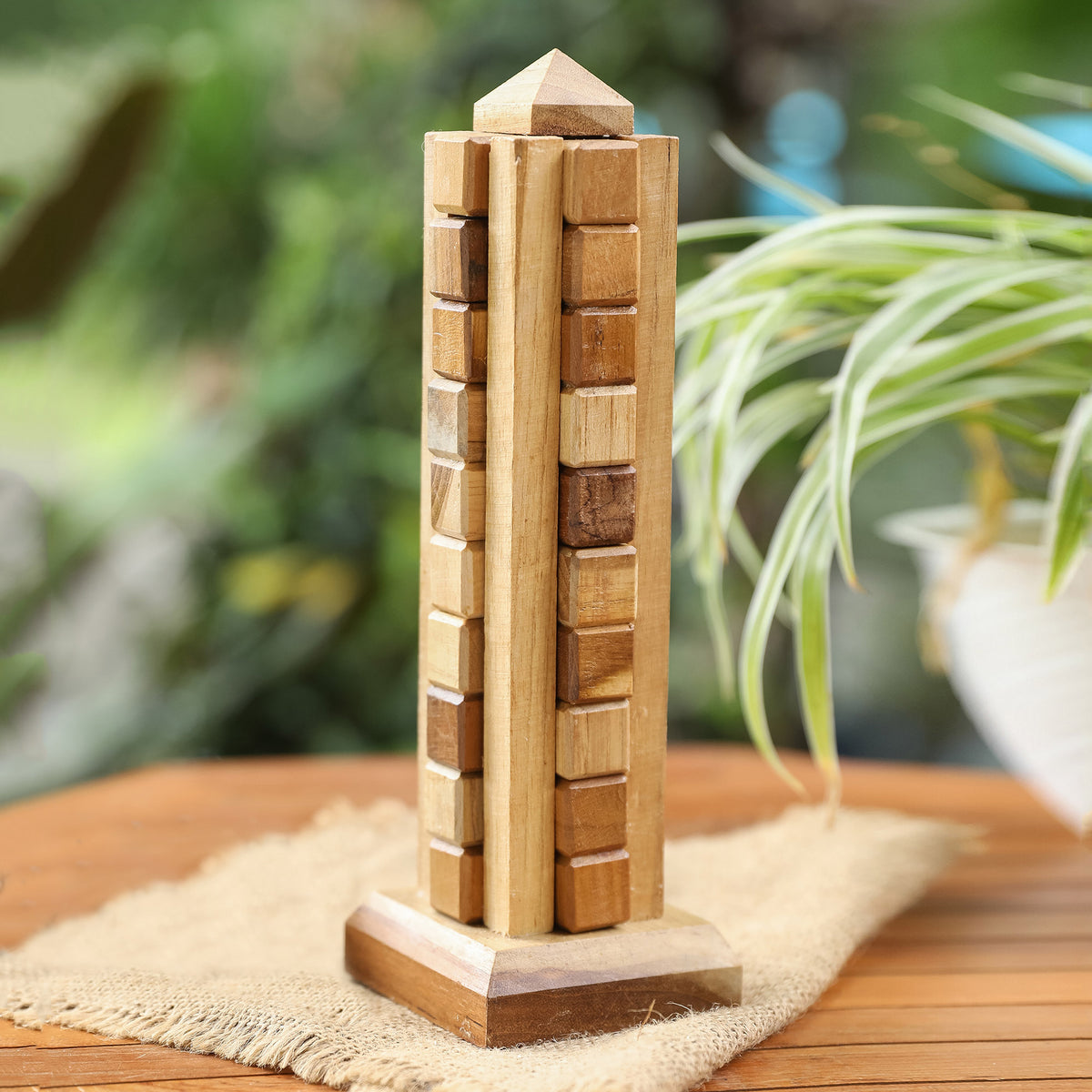 Recycled Teak Wood Desktop Puzzle - Tower