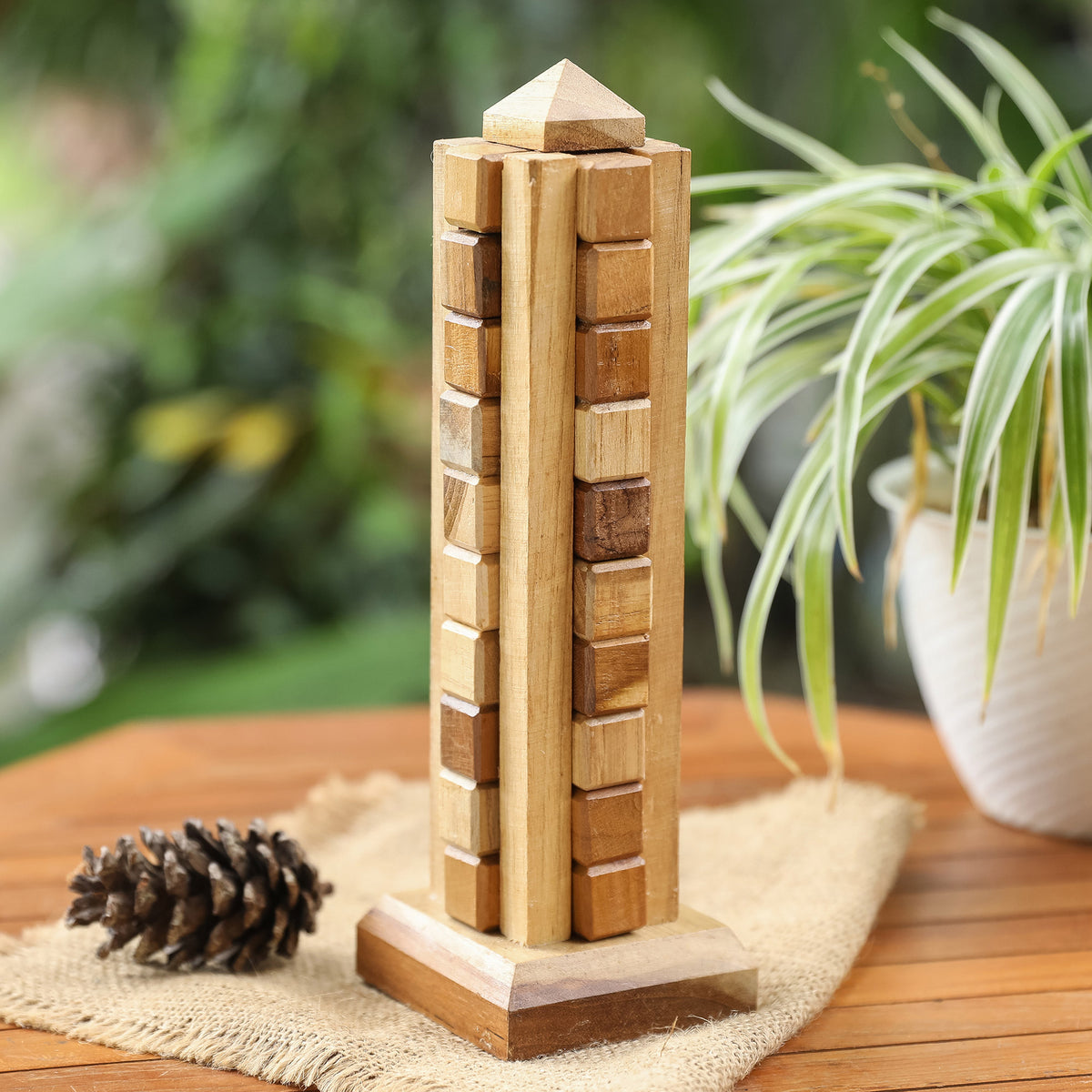 Recycled Teak Wood Desktop Puzzle - Tower