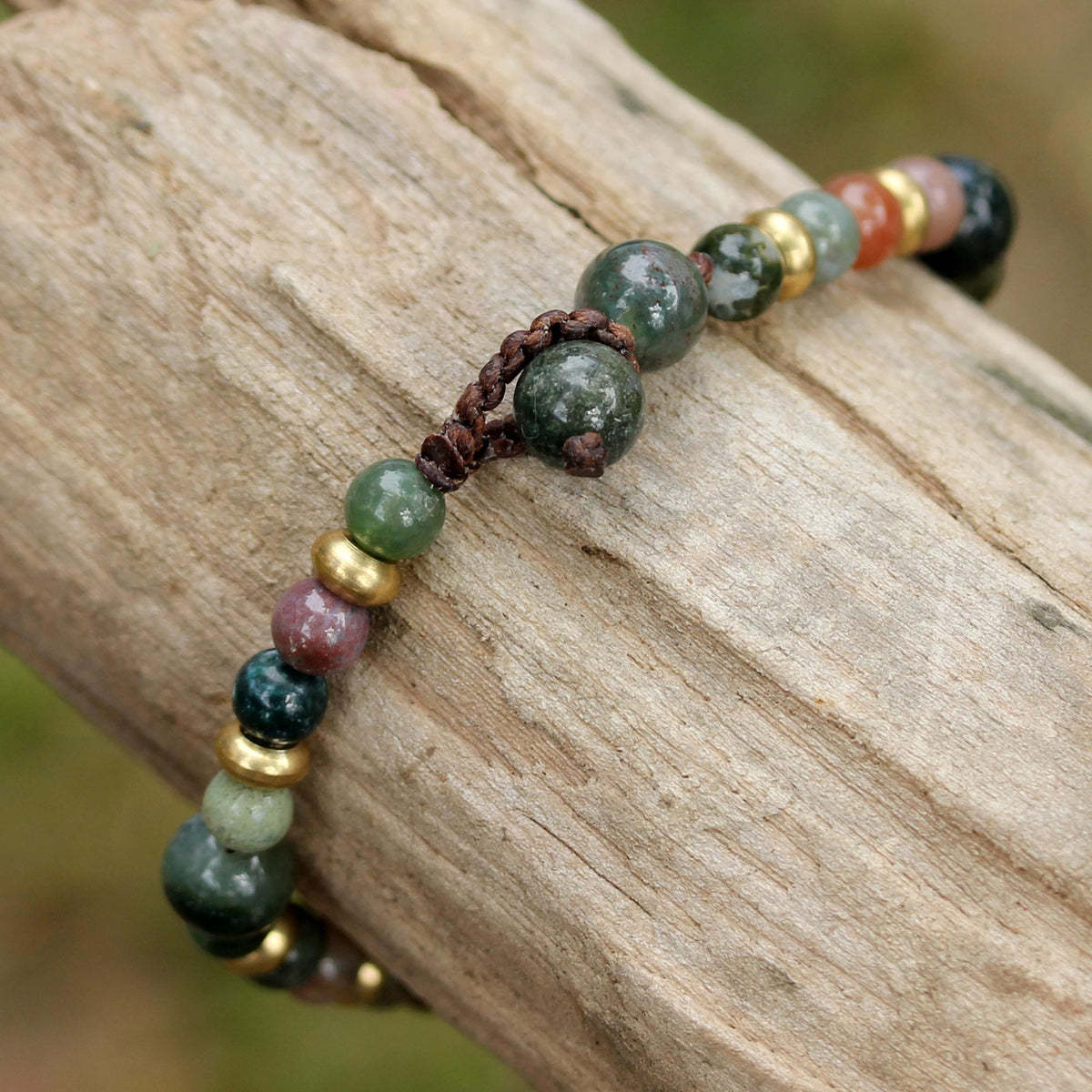 Beautiful Agate and Brass Beaded Bracelet from Thailand
