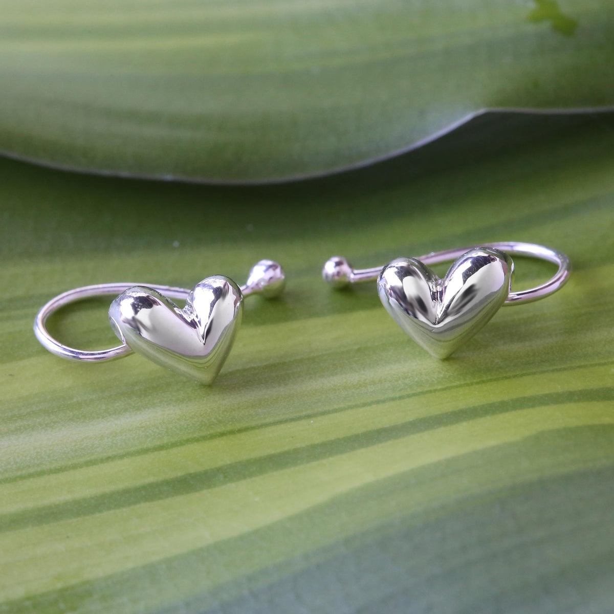 Demure Hearts - A Pair of Sterling Silver Heart Ear Cuffs