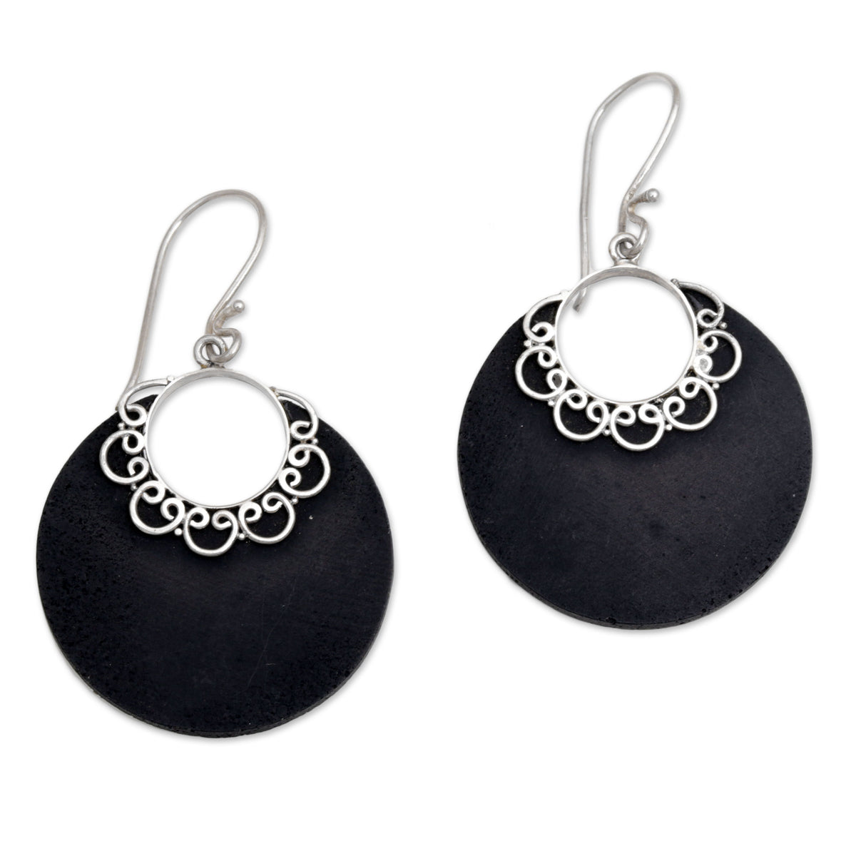 Sterling Silver and Lava Stone Earrings, 'Crescent Lace'
